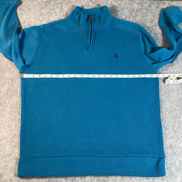 US POLO ASSN Men's Blue Ribbed Cotton Knit 1/4 Zip Pullover Sweater XL - Picture 7 of 15